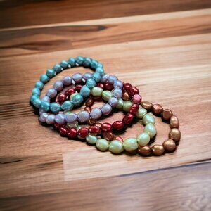 Lot of 5 Dyed Genuine Pearl Stretch Bracelets Potato Pearls Sitting at 6.5"